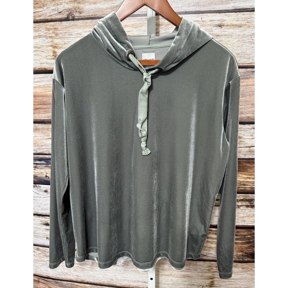 NIC + ZOE Women's Long Sleeve Velvet Luxe Hoodie in Caper Green Sz Medium - Picture 2 of 8